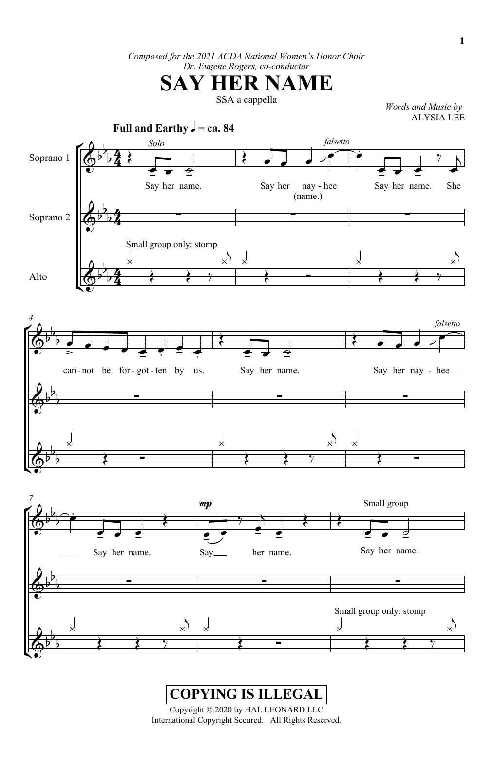 Learn to play Alysia Lee Say Her Name sheet music for SSA Choir in minutes. Price: 3.9900$ Alysia Lee Say Her Name sheet music notes and chords arranged for SSA Choir
