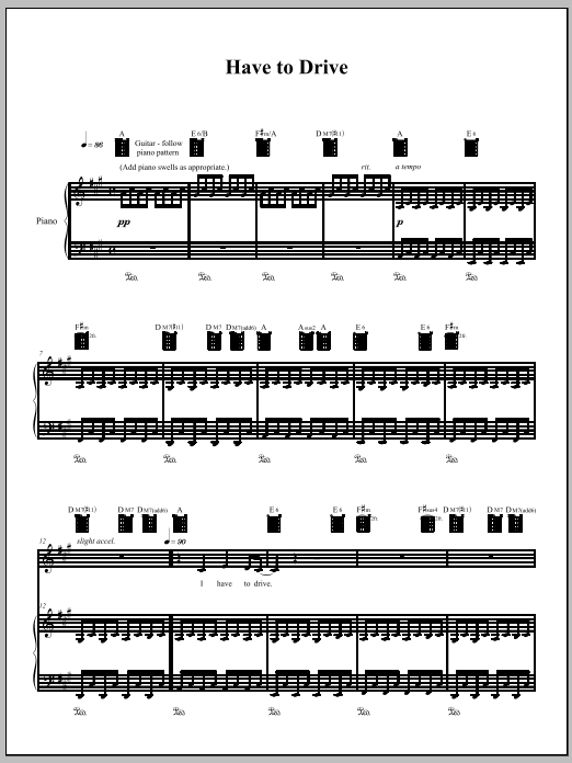 Learn to play Amanda Palmer Have To Drive sheet music for Piano, Vocal & Guitar Chords (Right-Hand Melody) in minutes. Price: 7.8900$ Amanda Palmer Have To Drive sheet music notes and chords arranged for Piano, Vocal & Guitar Chords (Right-Hand Melody)
