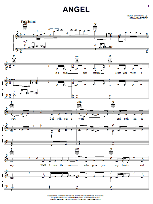 Learn to play Amanda Perez Angel sheet music for Piano, Vocal & Guitar Chords (Right-Hand Melody) in minutes. Price: 7.8900$ Amanda Perez Angel sheet music notes and chords arranged for Piano, Vocal & Guitar Chords (Right-Hand Melody)