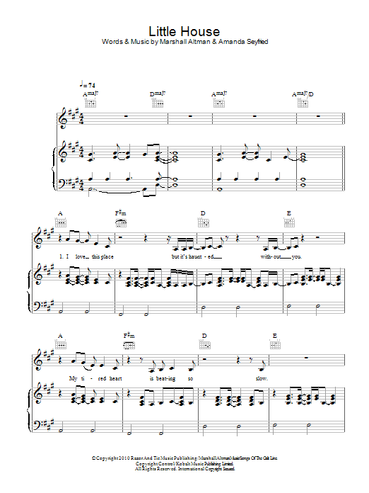 Amanda Seyfried Little House sheet music notes and chords. Download Printable PDF.