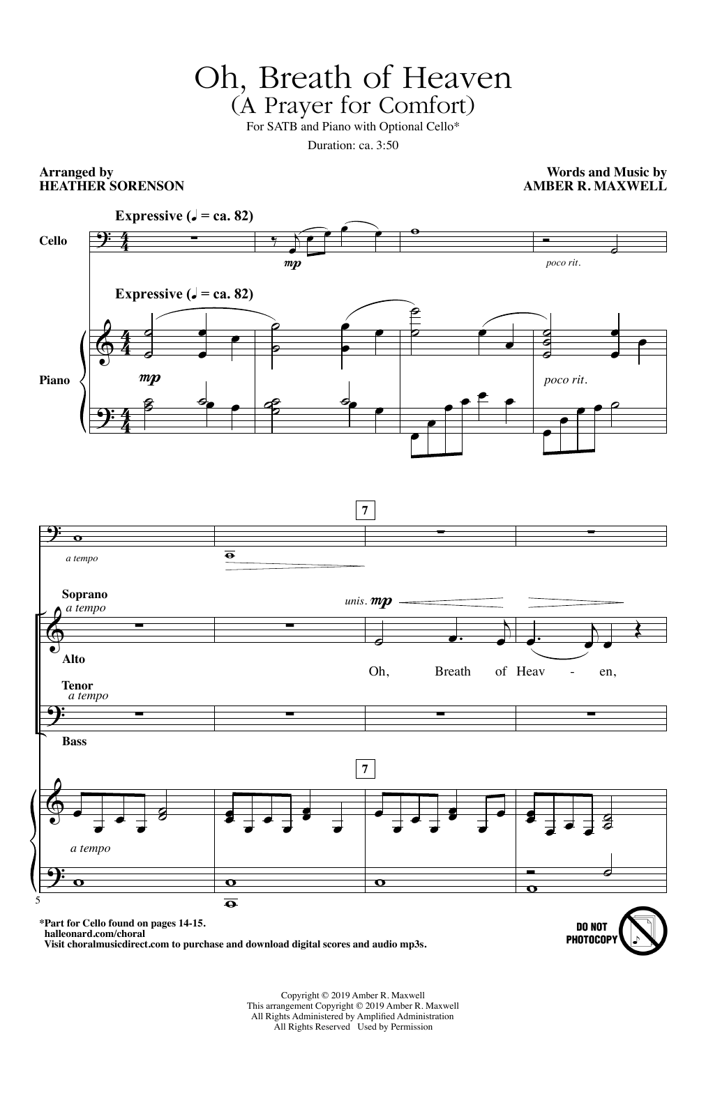 Learn to play Amber R. Maxwell Oh, Breath Of Heaven (A Prayer For Comfort) (arr. Heather Sorenson) sheet music for SATB Choir in minutes. Price: 3.9900$ Amber R. Maxwell Oh, Breath Of Heaven (A Prayer For Comfort) (arr. Heather Sorenson) sheet music notes and chords arranged for SATB Choir