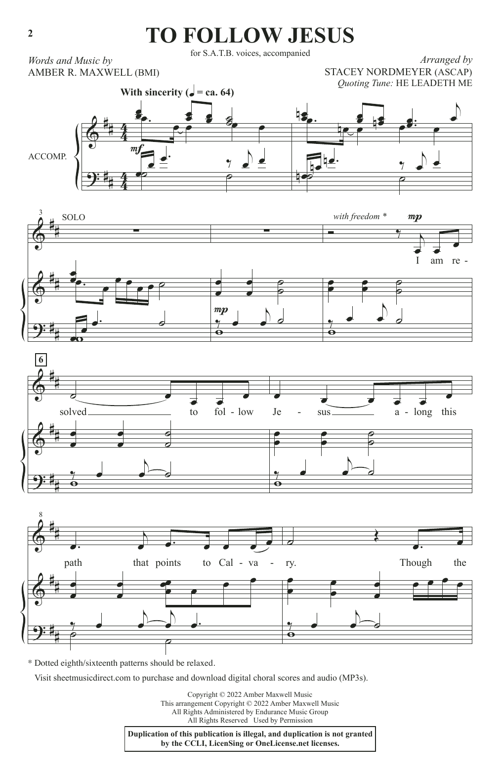 Learn to play Amber R. Maxwell To Follow Jesus (arr. Stacey Nordmeyer) sheet music for SATB Choir in minutes. Price: 3.9900$ Amber R. Maxwell To Follow Jesus (arr. Stacey Nordmeyer) sheet music notes and chords arranged for SATB Choir
