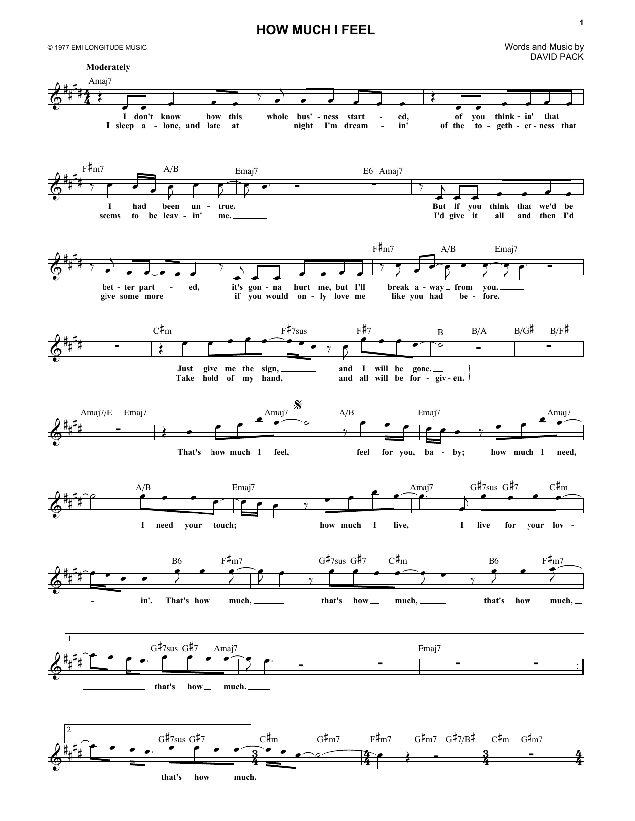 Ambrosia How Much I Feel sheet music notes and chords. Download Printable PDF.