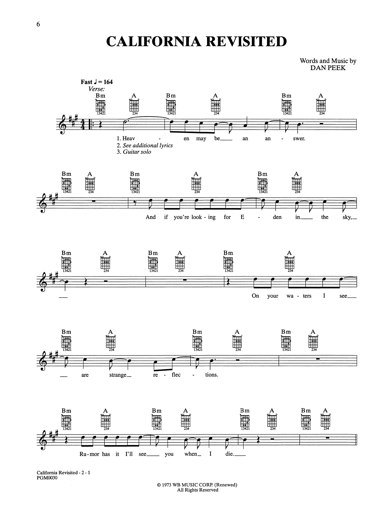 America California Revisited sheet music notes and chords. Download Printable PDF.