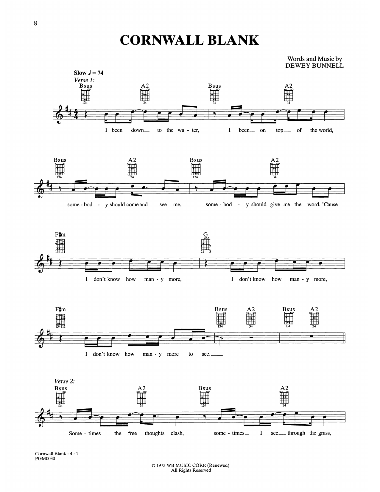 America Cornwall Blank sheet music notes and chords. Download Printable PDF.