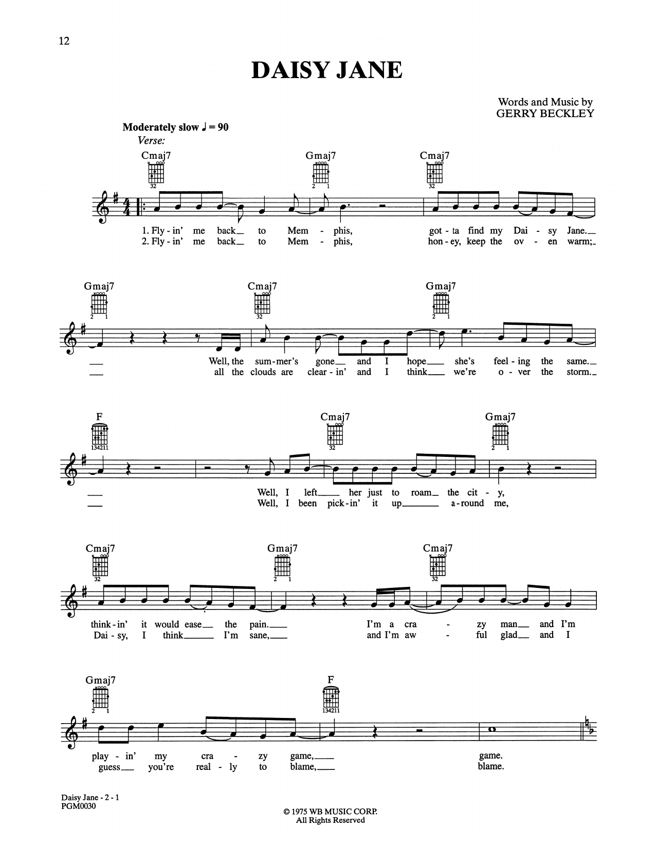 America Daisy Jane sheet music notes and chords. Download Printable PDF.