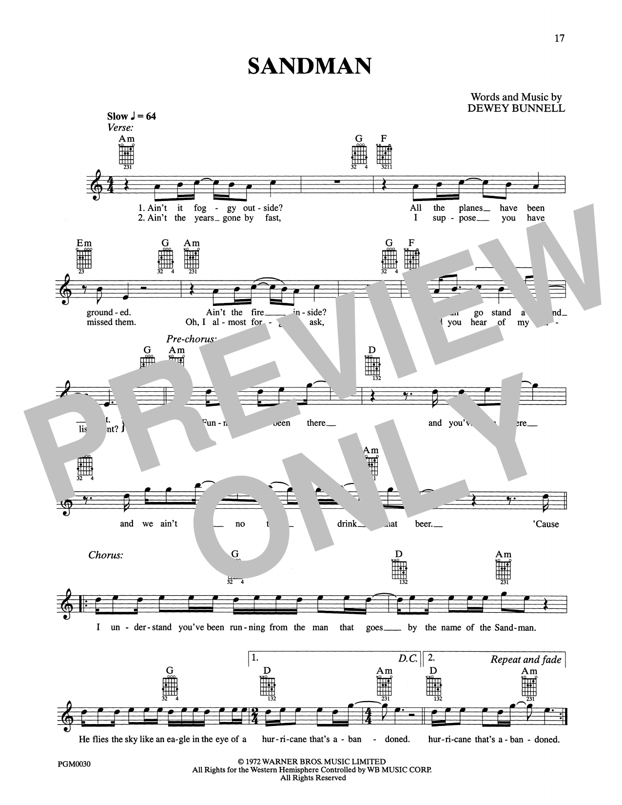 America Sandman sheet music notes and chords. Download Printable PDF.