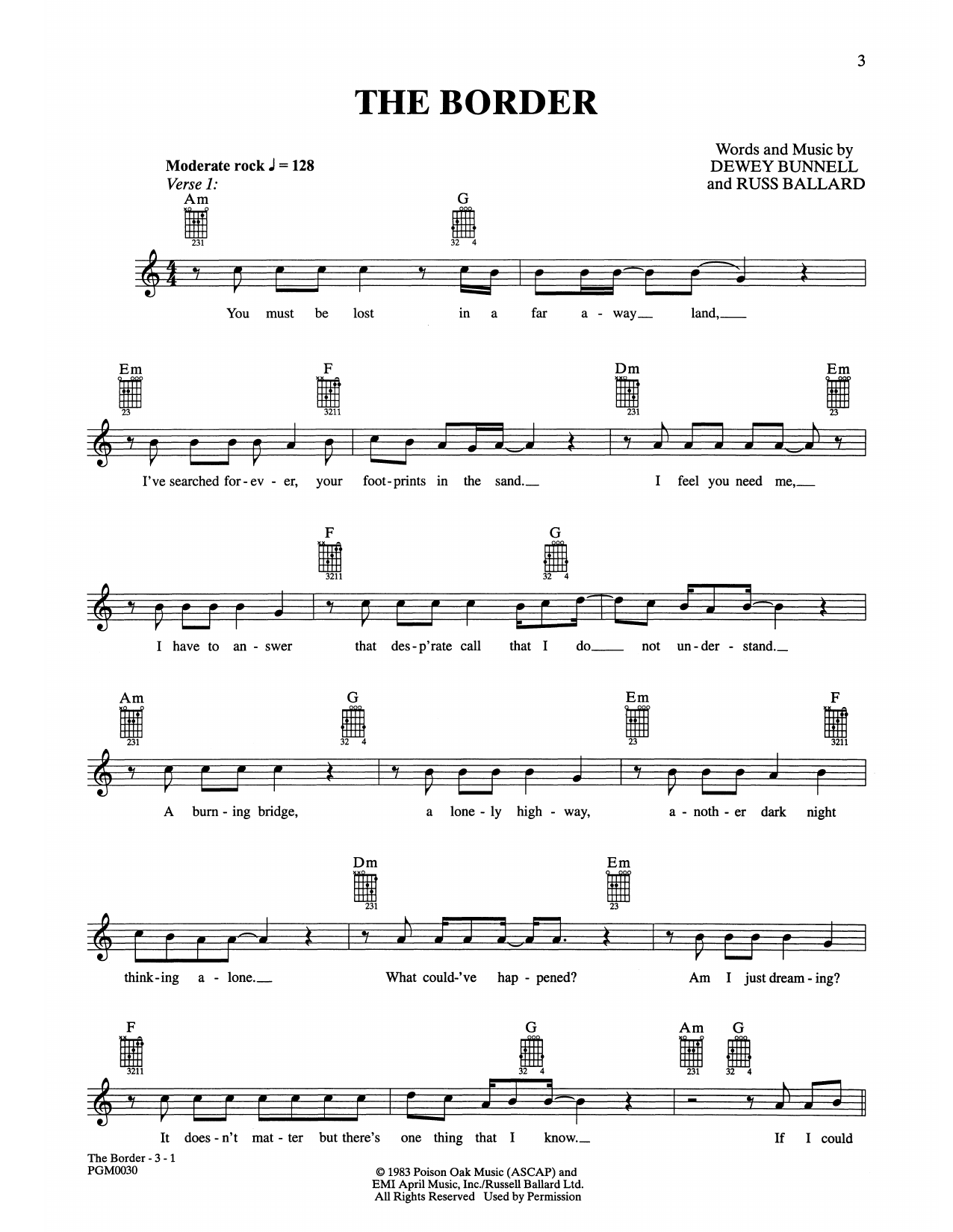 America The Border sheet music notes and chords. Download Printable PDF.