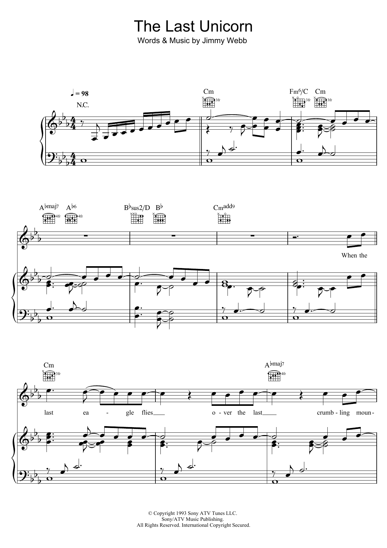 America The Last Unicorn sheet music notes and chords. Download Printable PDF.