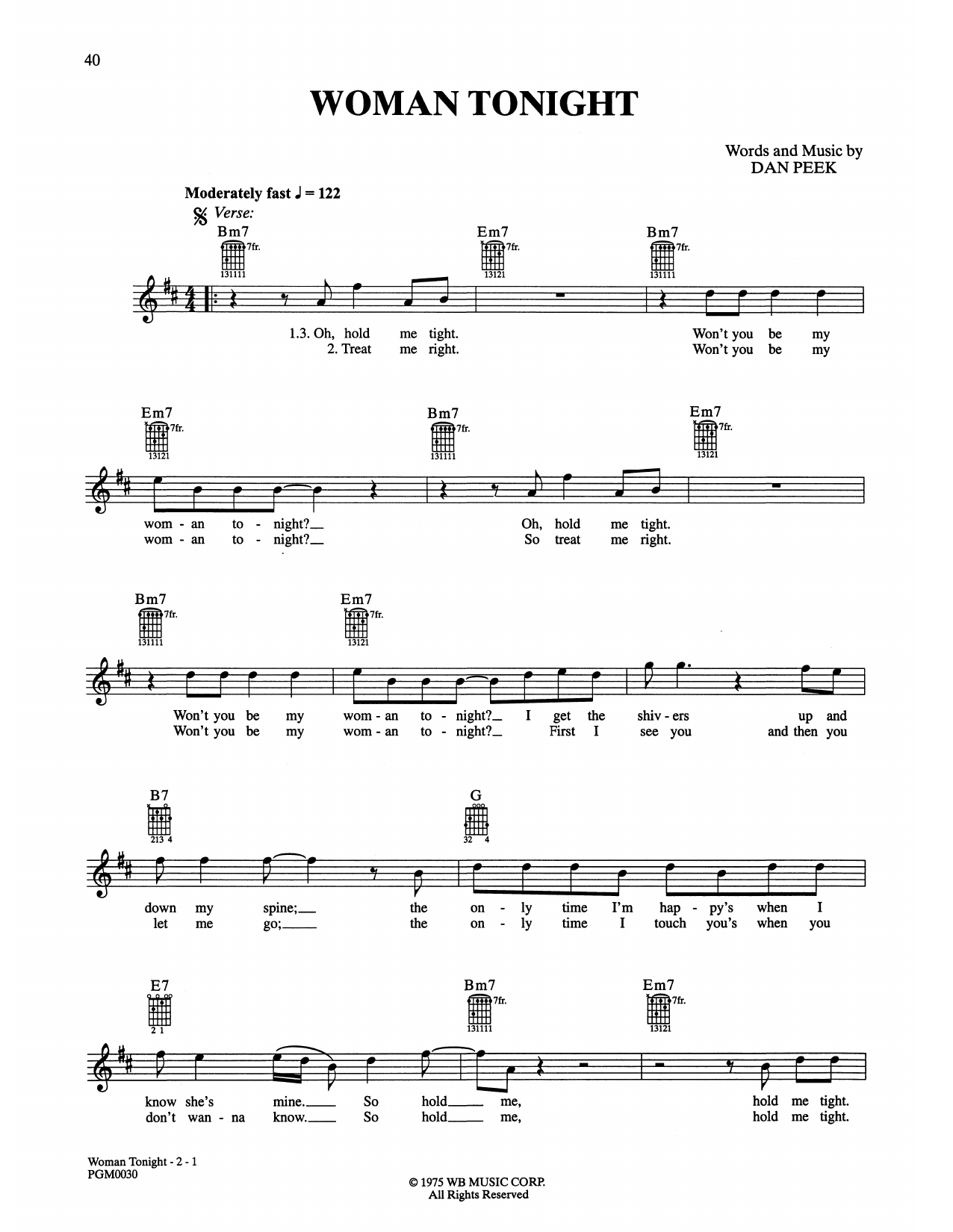 America Woman Tonight sheet music notes and chords. Download Printable PDF.