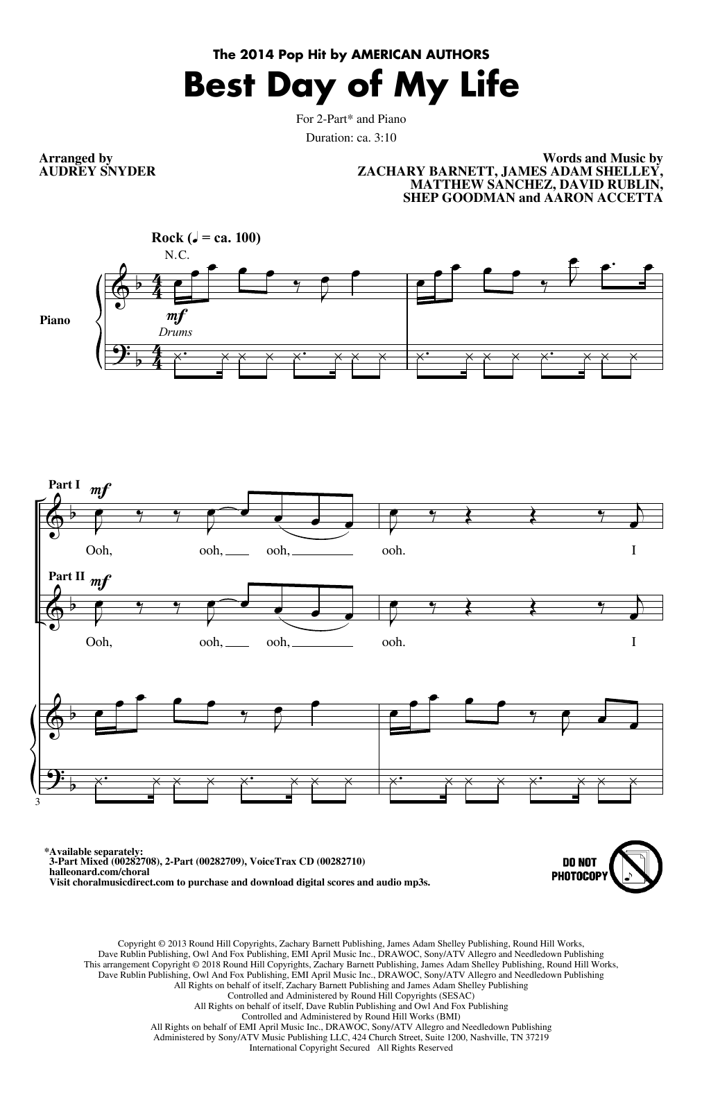 American Authors Best Day Of My Life (arr. Audrey Snyder) sheet music notes and chords. Download Printable PDF.