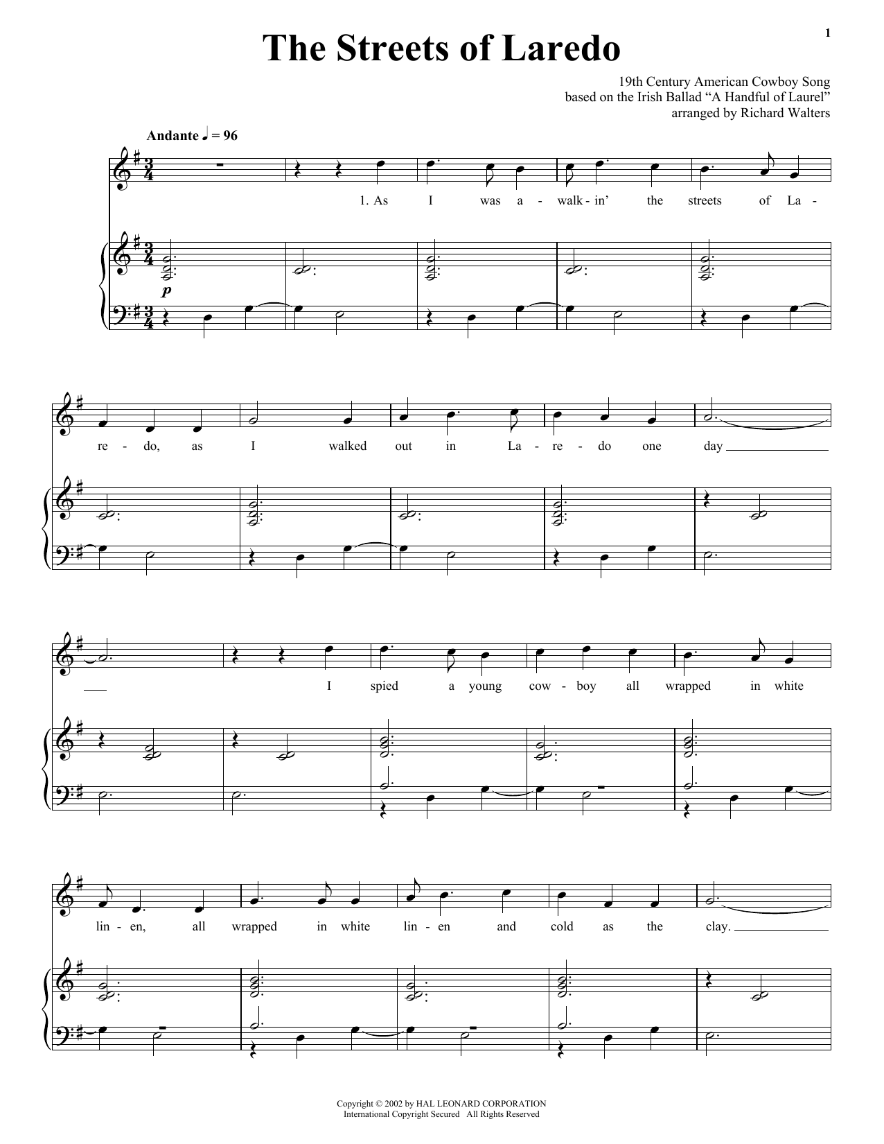 American Cowboy Song The Streets Of Laredo sheet music notes and chords. Download Printable PDF.