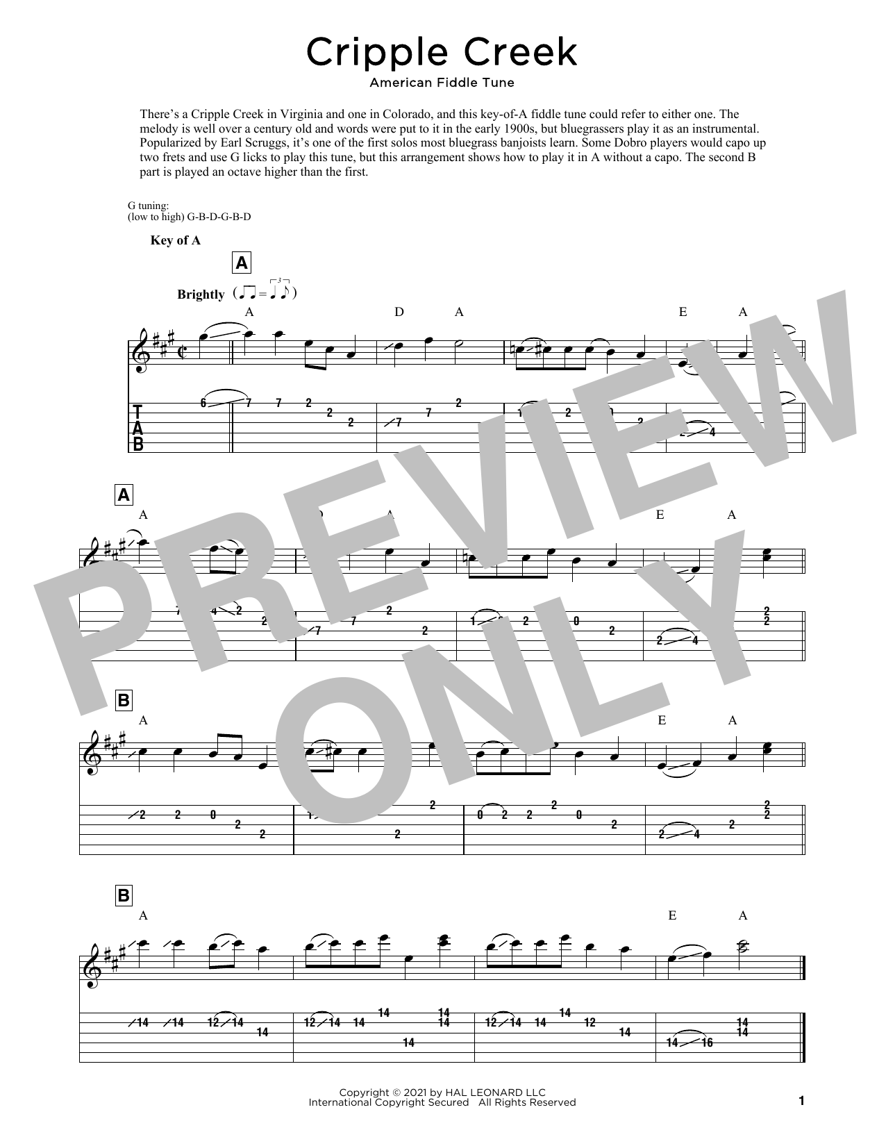 American Fiddle Tune Cripple Creek sheet music notes and chords. Download Printable PDF.