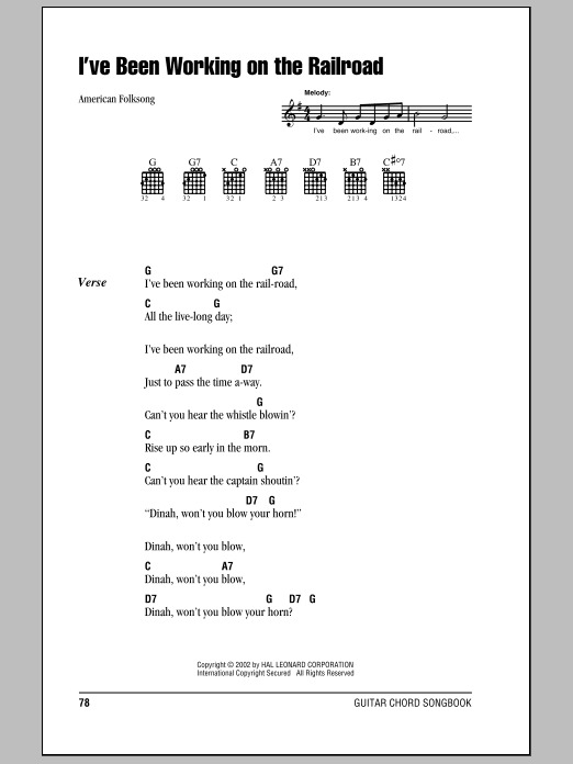 American Folk Song I've Been Working On The Railroad sheet music notes and chords. Download Printable PDF.