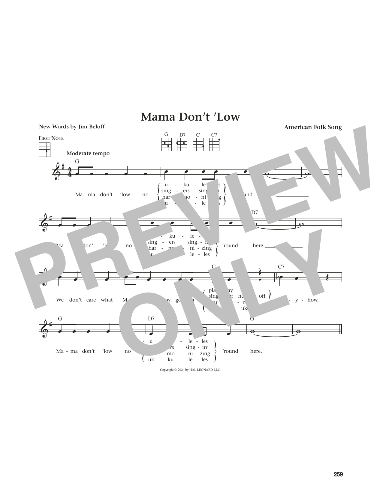 American Folk Song Mama Don't 'Low (from The Daily Ukulele) (arr. Jim Beloff) sheet music notes and chords. Download Printable PDF.