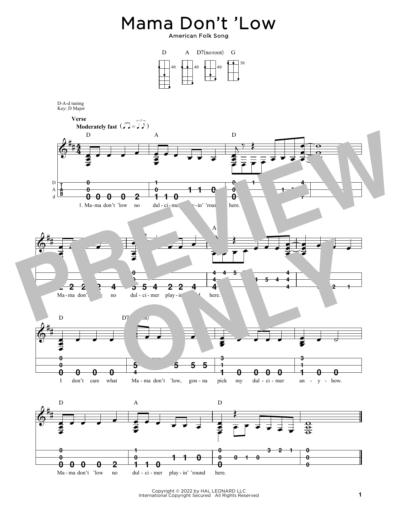 American Folk Song Mama Don't 'Low sheet music notes and chords. Download Printable PDF.