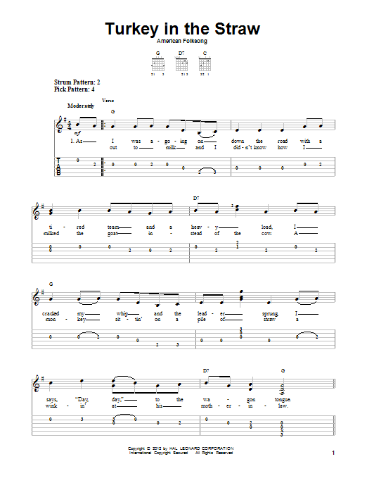 Traditional American Folksong Turkey In The Straw sheet music notes and chords. Download Printable PDF.