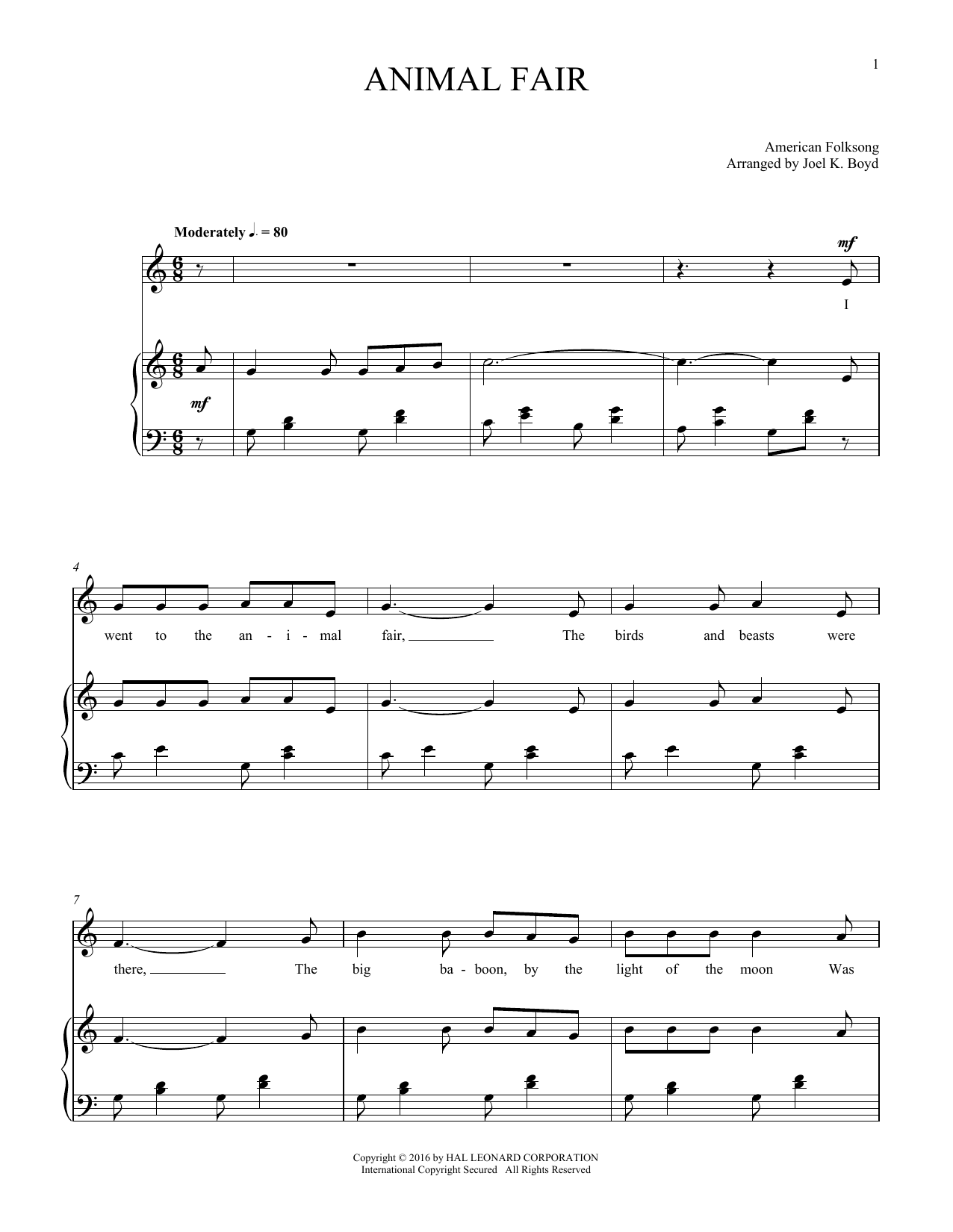 American Folksong Animal Fair sheet music notes and chords arranged for Piano & Vocal