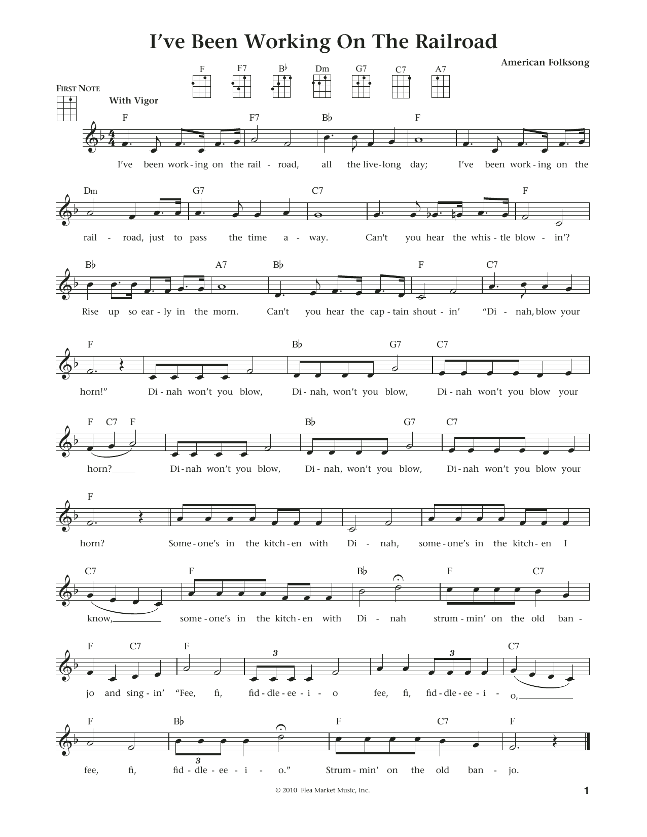 Learn to play American Folksong I've Been Working On The Railroad (from The Daily Ukulele) (arr. Liz and Jim Beloff) sheet music for Ukulele in minutes. Price: 5.9900$ American Folksong I've Been Working On The Railroad (from The Daily Ukulele) (arr. Liz and Jim Beloff) sheet music notes and chords arranged for Ukulele