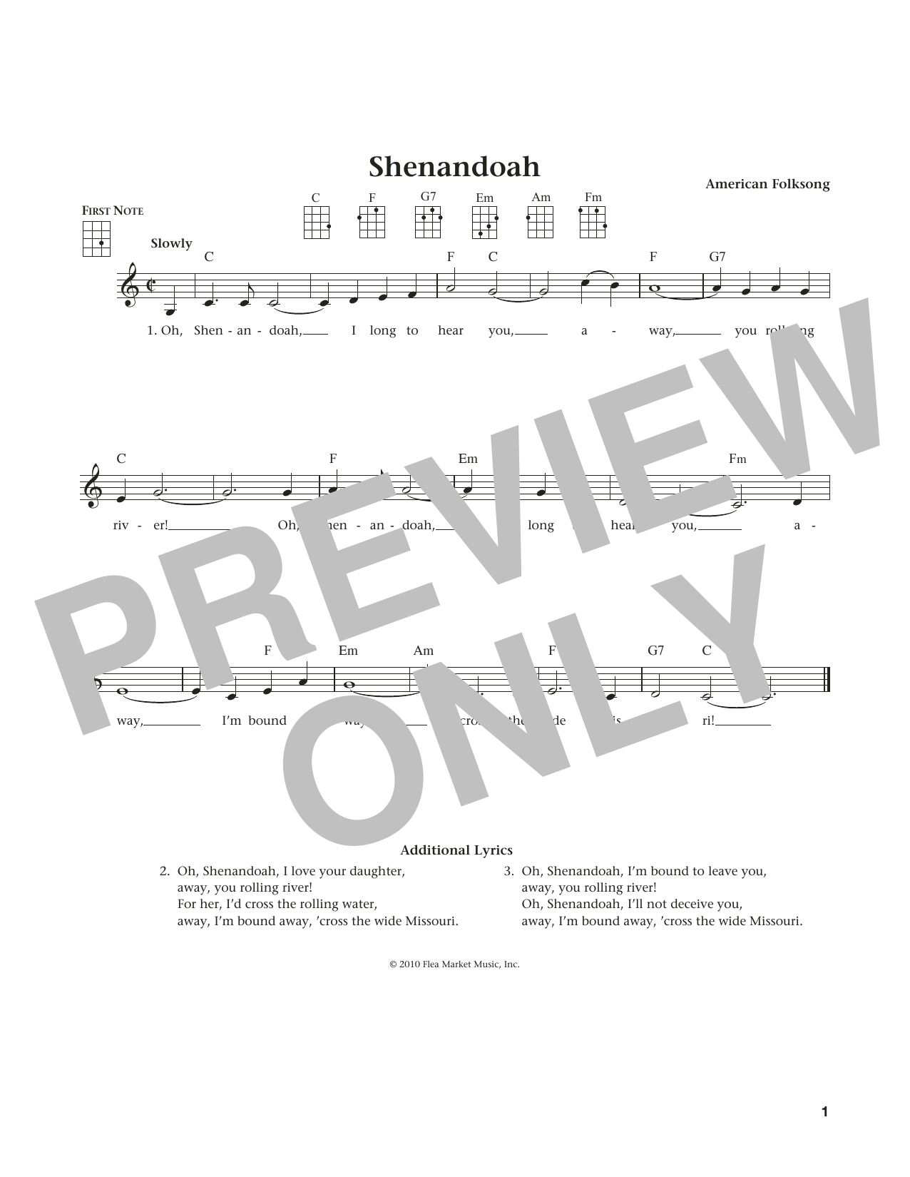 American Folksong Shenandoah (from The Daily Ukulele) (arr. Liz and Jim Beloff) sheet music notes and chords. Download Printable PDF.