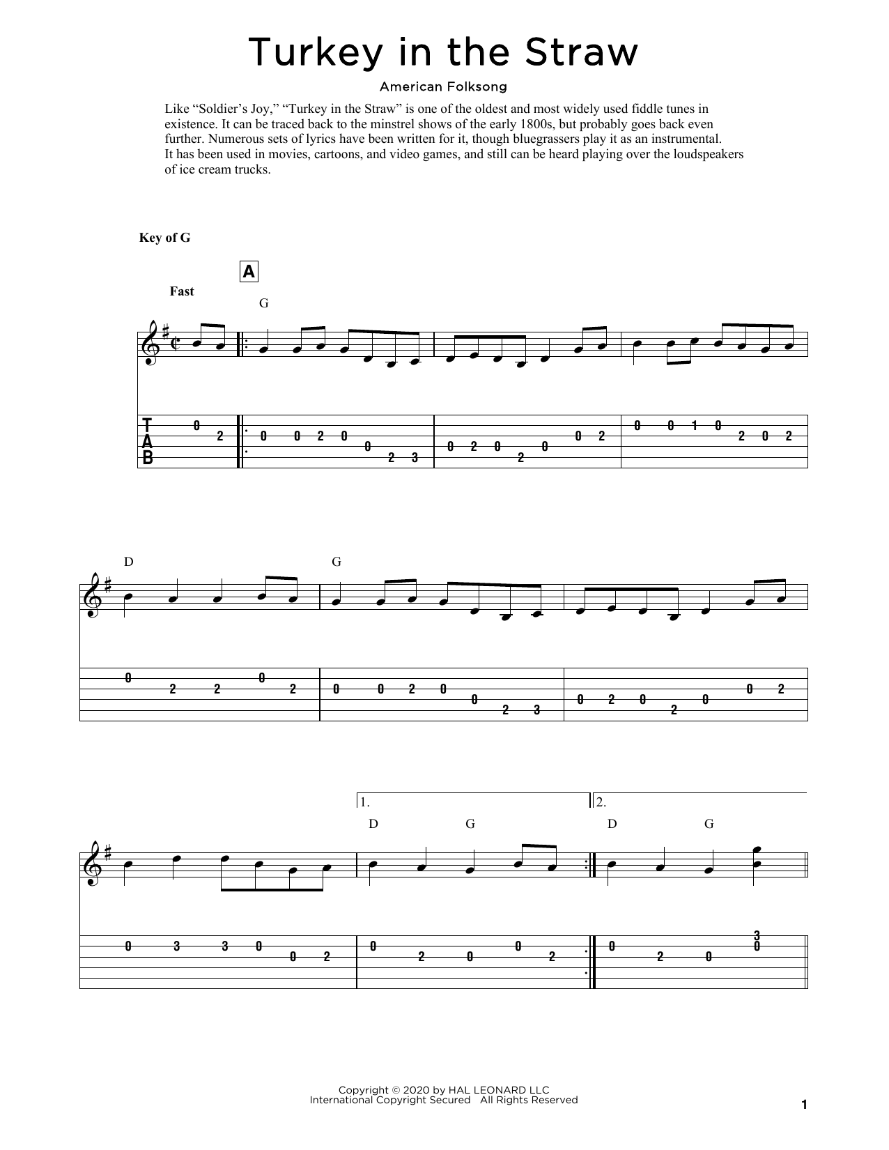 American Folksong Turkey In The Straw (arr. Fred Sokolow) sheet music notes and chords. Download Printable PDF.