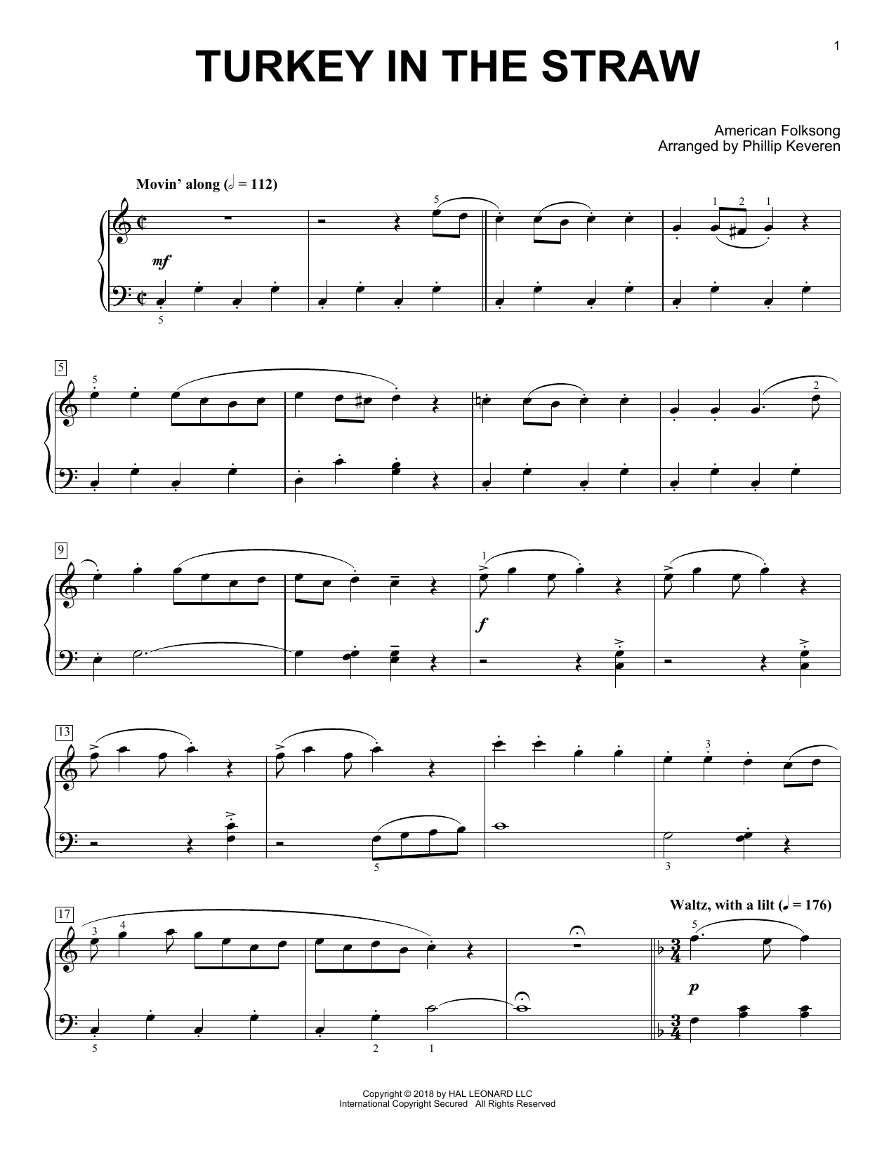 American Folksong Turkey In The Straw [Classical version] (arr. Phillip Keveren) sheet music notes and chords. Download Printable PDF.