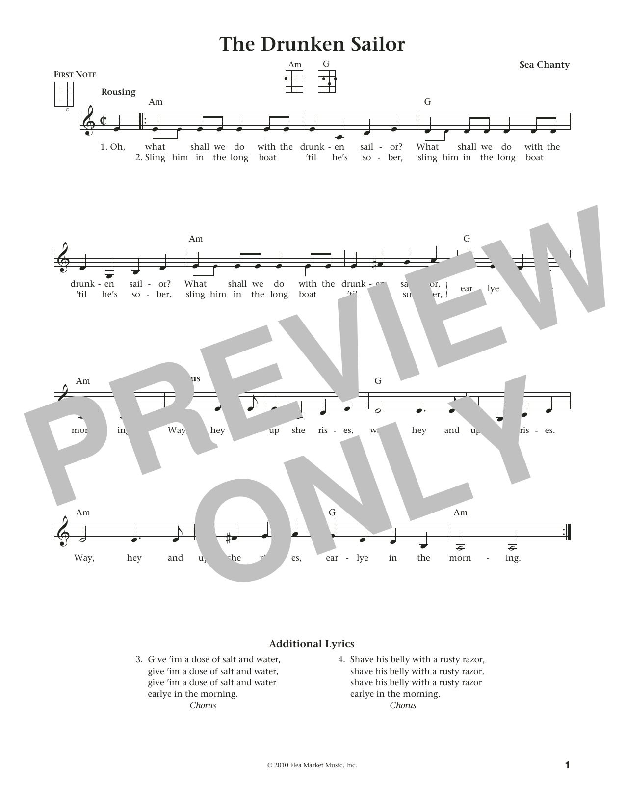 American Sea Chantey The Drunken Sailor (from The Daily Ukulele) (arr. Liz and Jim Beloff) sheet music notes and chords. Download Printable PDF.