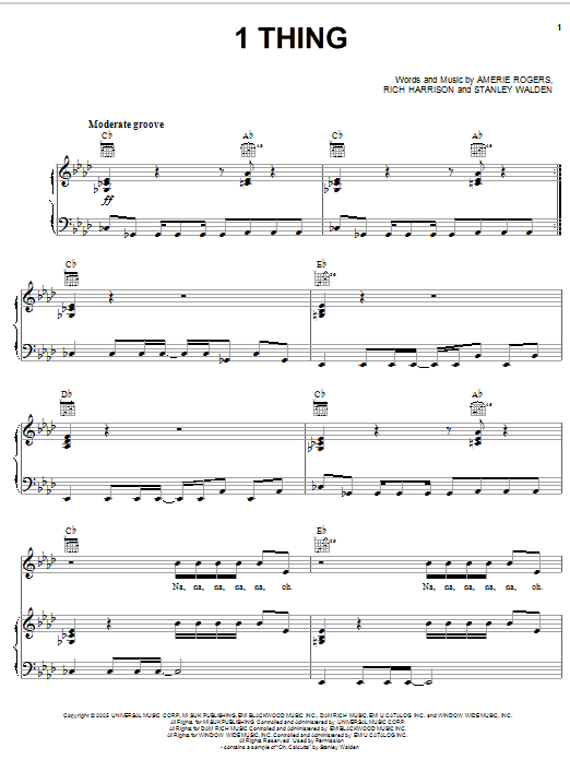 Amerie 1 Thing sheet music notes and chords arranged for Piano, Vocal & Guitar Chords (Right-Hand Melody)