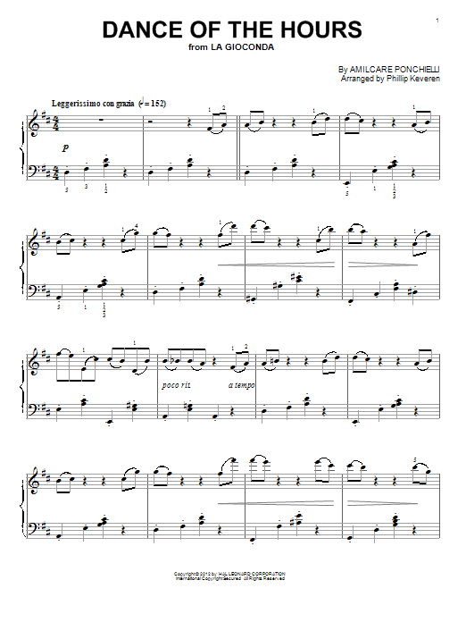 Learn to play Amilcare Ponchielli Dance Of The Hours (from La Gioconda) (arr. Phillip Keveren) sheet music for Piano Solo in minutes. Price: 7.8900$ Amilcare Ponchielli Dance Of The Hours (from La Gioconda) (arr. Phillip Keveren) sheet music notes and chords arranged for Piano Solo