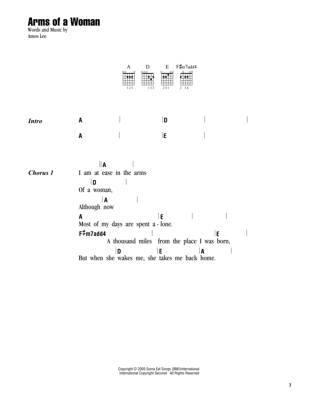 Amos Lee Arms Of A Woman sheet music notes and chords. Download Printable PDF.