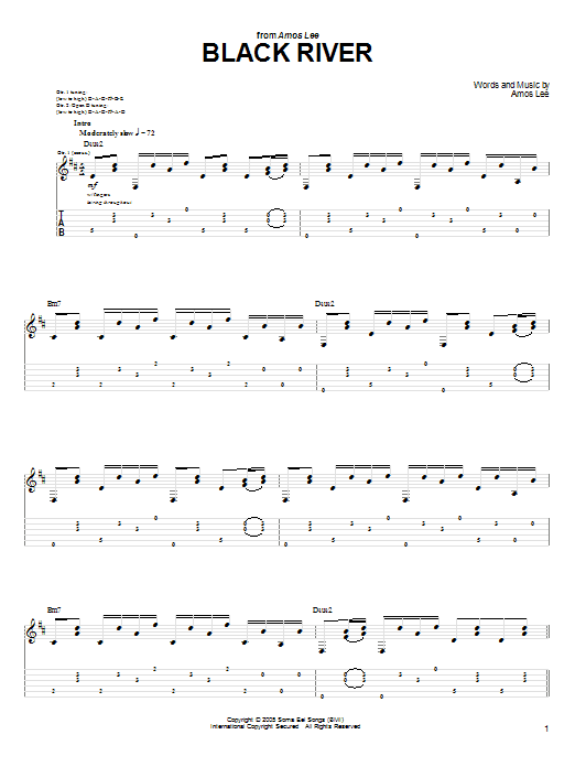 Amos Lee Black River sheet music notes and chords arranged for Guitar Tab