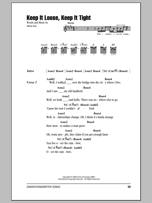 Amos Lee Keep It Loose, Keep It Tight sheet music notes and chords. Download Printable PDF.