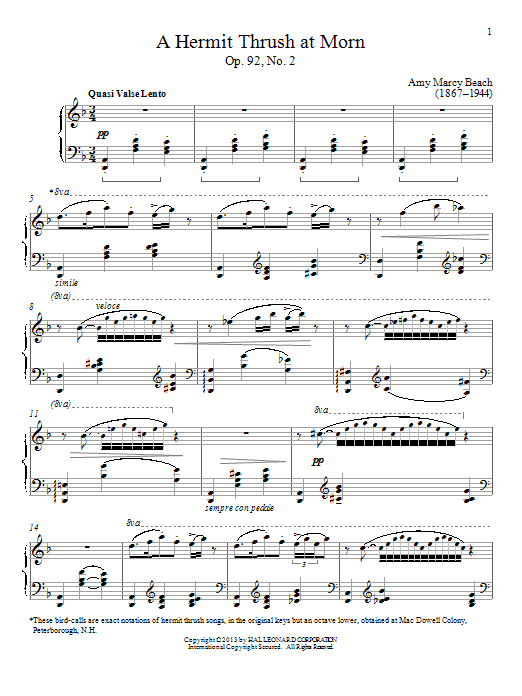 Learn to play Gail Smith A Hermit Thrush At Morn, Op. 92, No. 2 sheet music for Piano Solo in minutes. Price: 7.8900$ Gail Smith A Hermit Thrush At Morn, Op. 92, No. 2 sheet music notes and chords arranged for Piano Solo