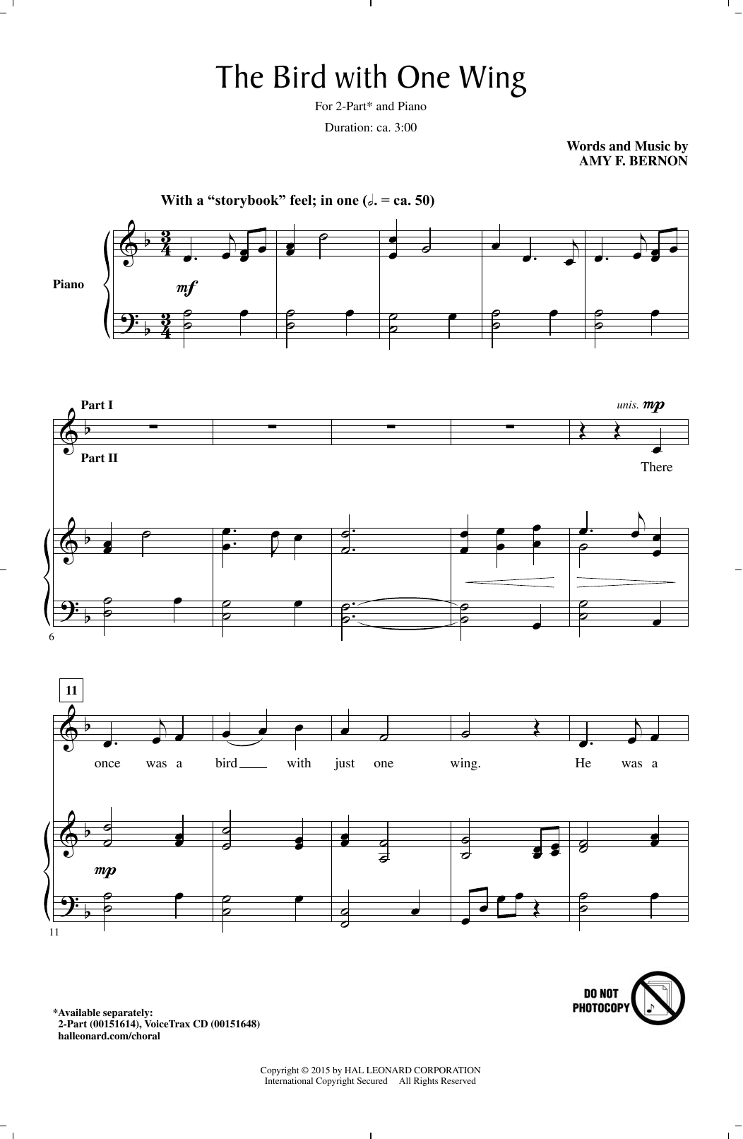 Learn to play Amy Bernon The Bird With One Wing sheet music for 2-Part Choir in minutes. Price: 3.9900$ Amy Bernon The Bird With One Wing sheet music notes and chords arranged for 2-Part Choir
