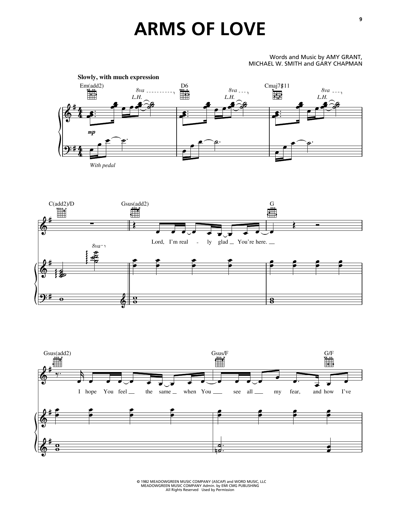 Amy Grant Arms Of Love sheet music notes and chords arranged for Piano, Vocal & Guitar Chords (Right-Hand Melody)