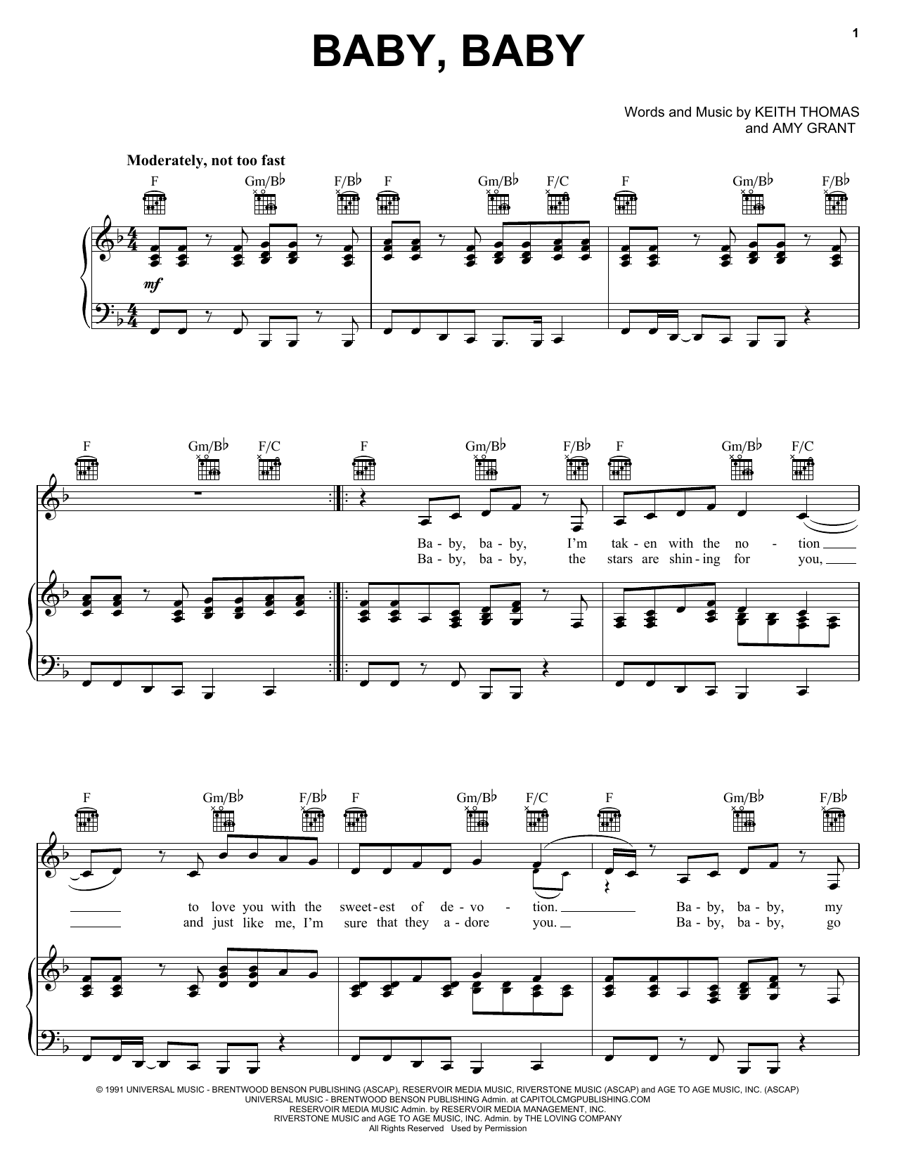 Amy Grant Baby Baby sheet music notes and chords. Download Printable PDF.