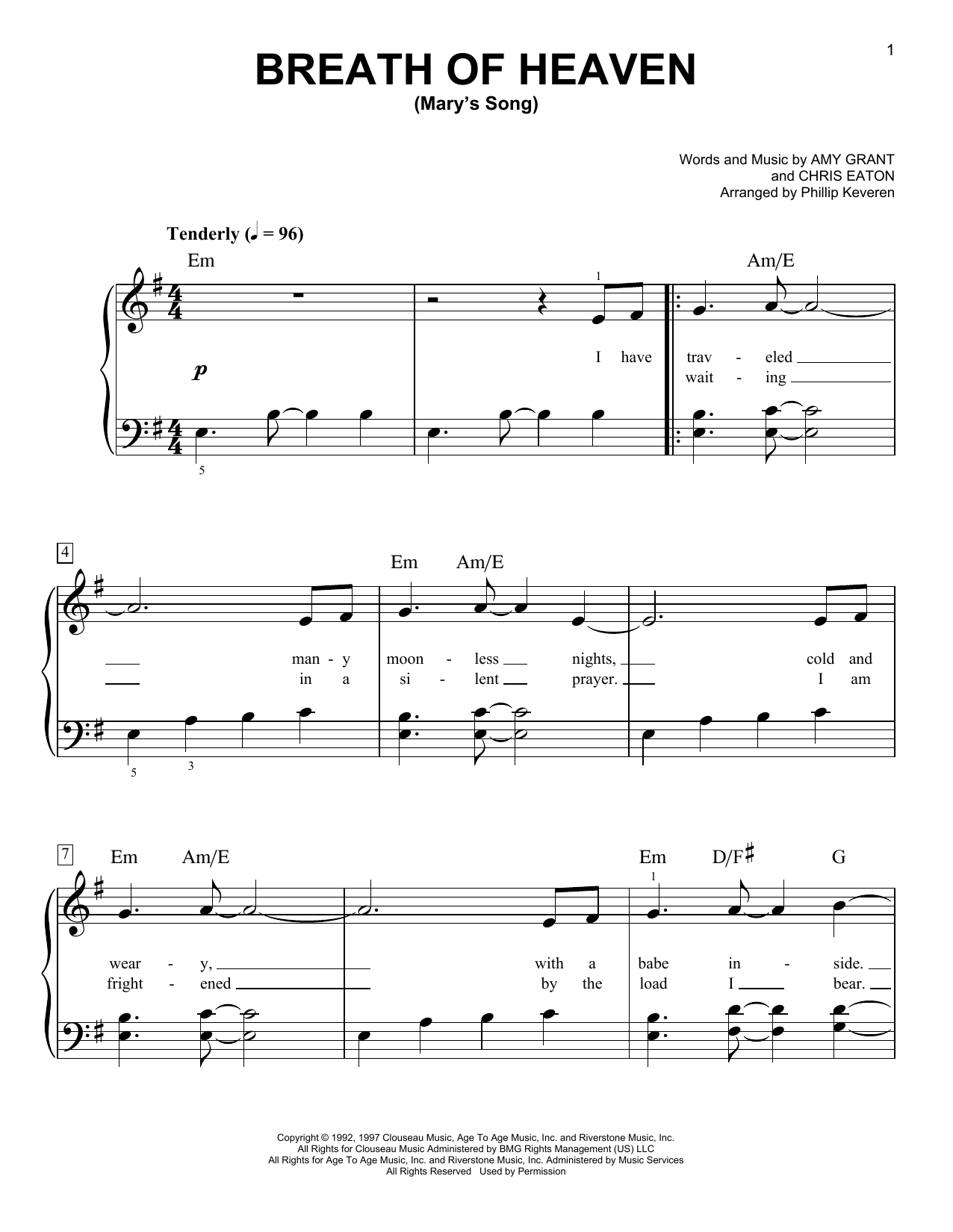 Amy Grant Breath Of Heaven (Mary's Song) (arr. Phillip Keveren) sheet music notes and chords. Download Printable PDF.