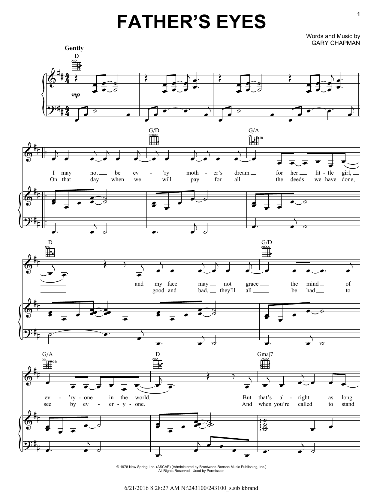 Amy Grant Father's Eyes sheet music notes and chords. Download Printable PDF.