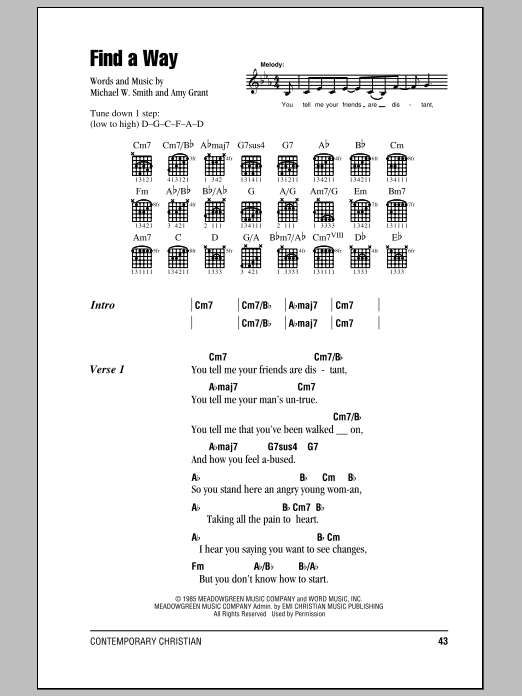 Amy Grant Find A Way sheet music notes and chords. Download Printable PDF.