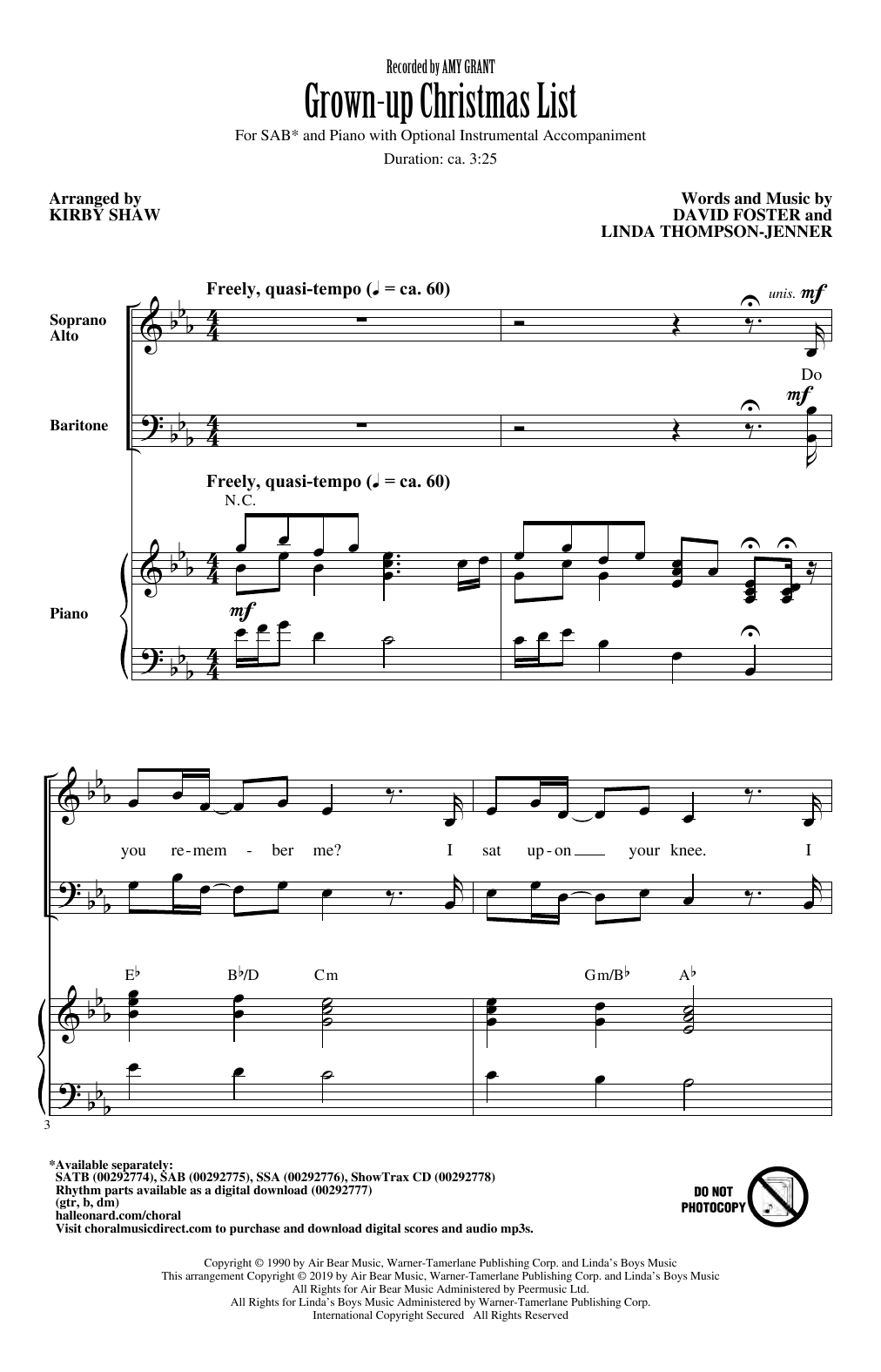 Amy Grant Grown-Up Christmas List (arr. Kirby Shaw) sheet music notes and chords. Download Printable PDF.