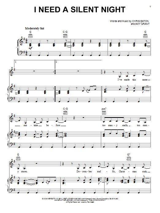 Amy Grant I Need A Silent Night sheet music notes and chords. Download Printable PDF.