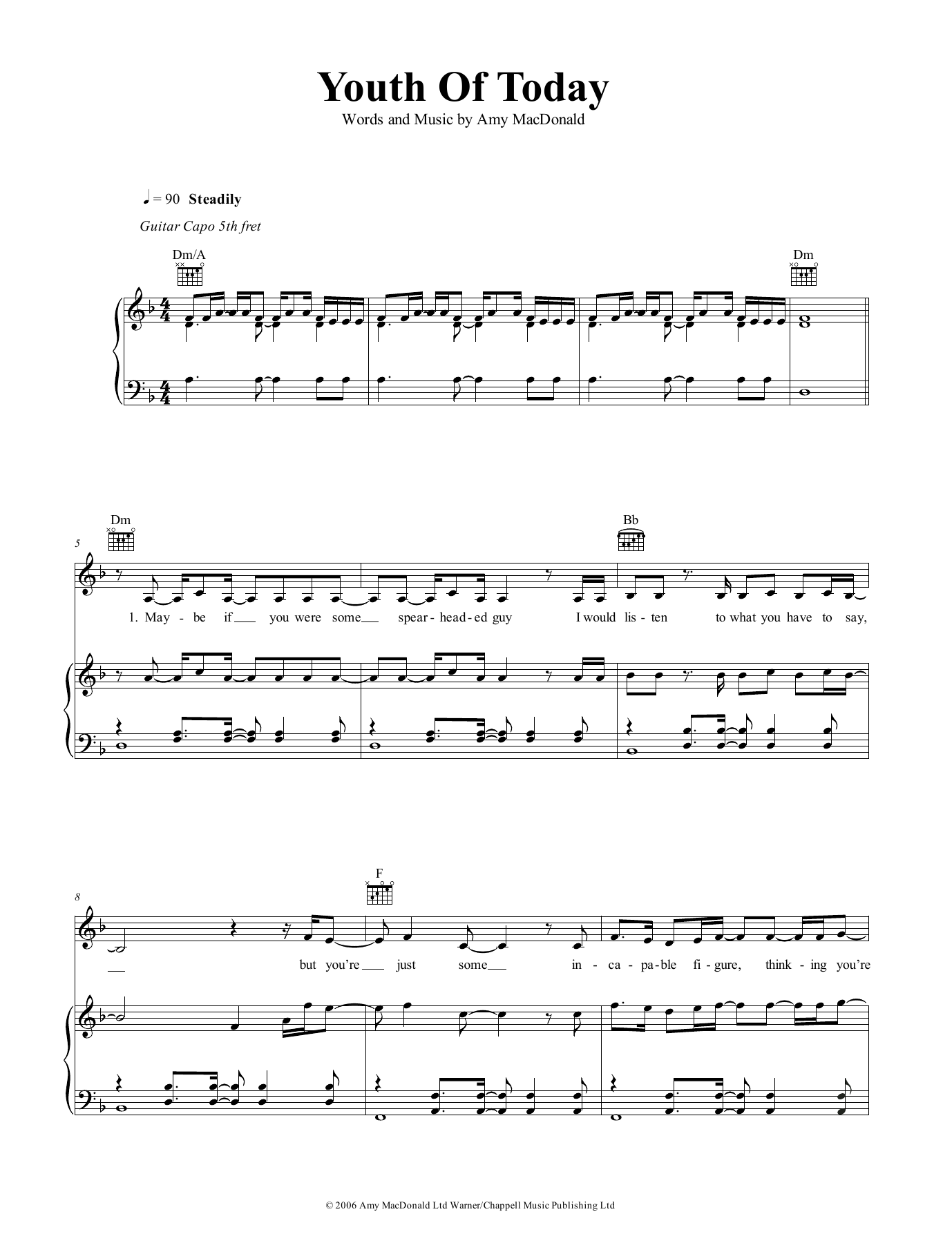 Learn to play Amy MacDonald Youth Of Today sheet music for Piano, Vocal & Guitar Chords (Right-Hand Melody) in minutes. Price: 6.9900$ Amy MacDonald Youth Of Today sheet music notes and chords arranged for Piano, Vocal & Guitar Chords (Right-Hand Melody)