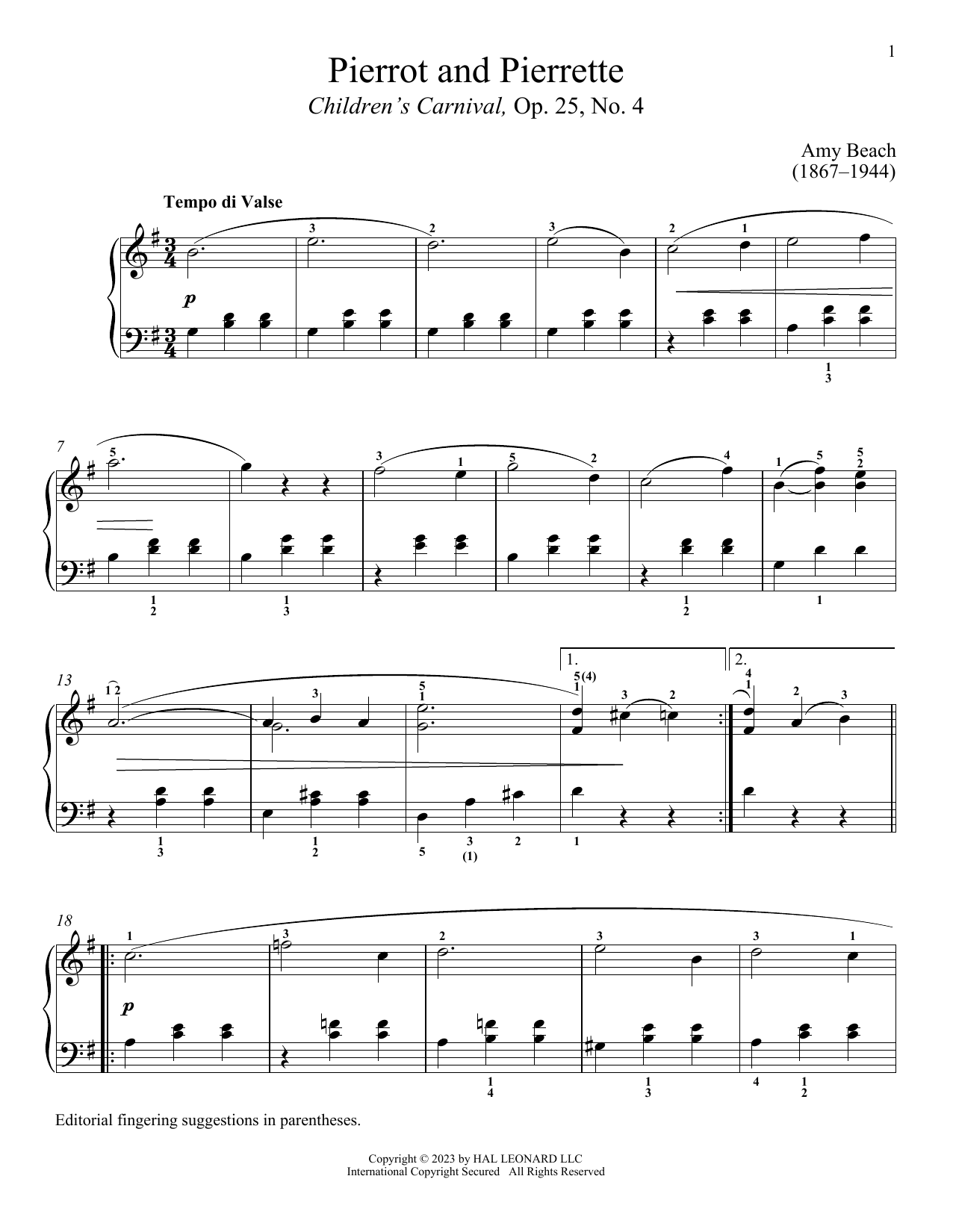 Amy Marcy Beach Pierrot and Pierrette sheet music notes and chords. Download Printable PDF.