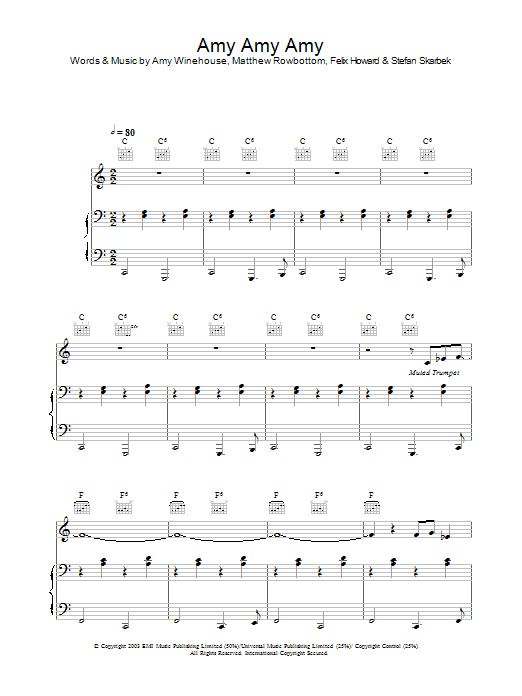 Amy Winehouse Amy Amy Amy sheet music notes and chords arranged for Piano, Vocal & Guitar Chords