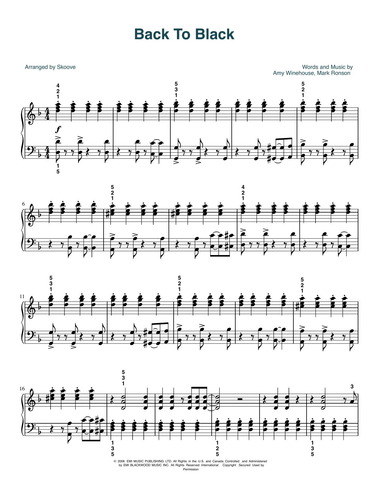 Amy Winehouse Back To Black (arr. Skoove) sheet music notes and chords. Download Printable PDF.