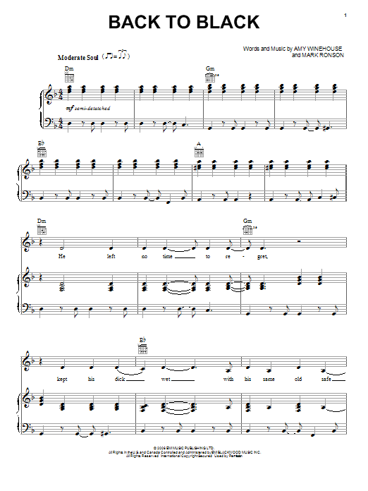 Amy Winehouse Back To Black sheet music notes and chords. Download Printable PDF.