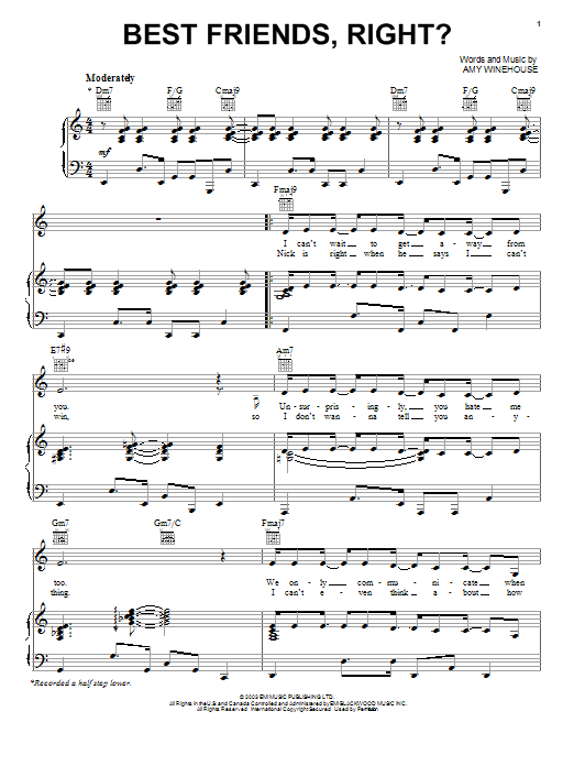 Amy Winehouse Best Friends, Right? sheet music notes and chords. Download Printable PDF.