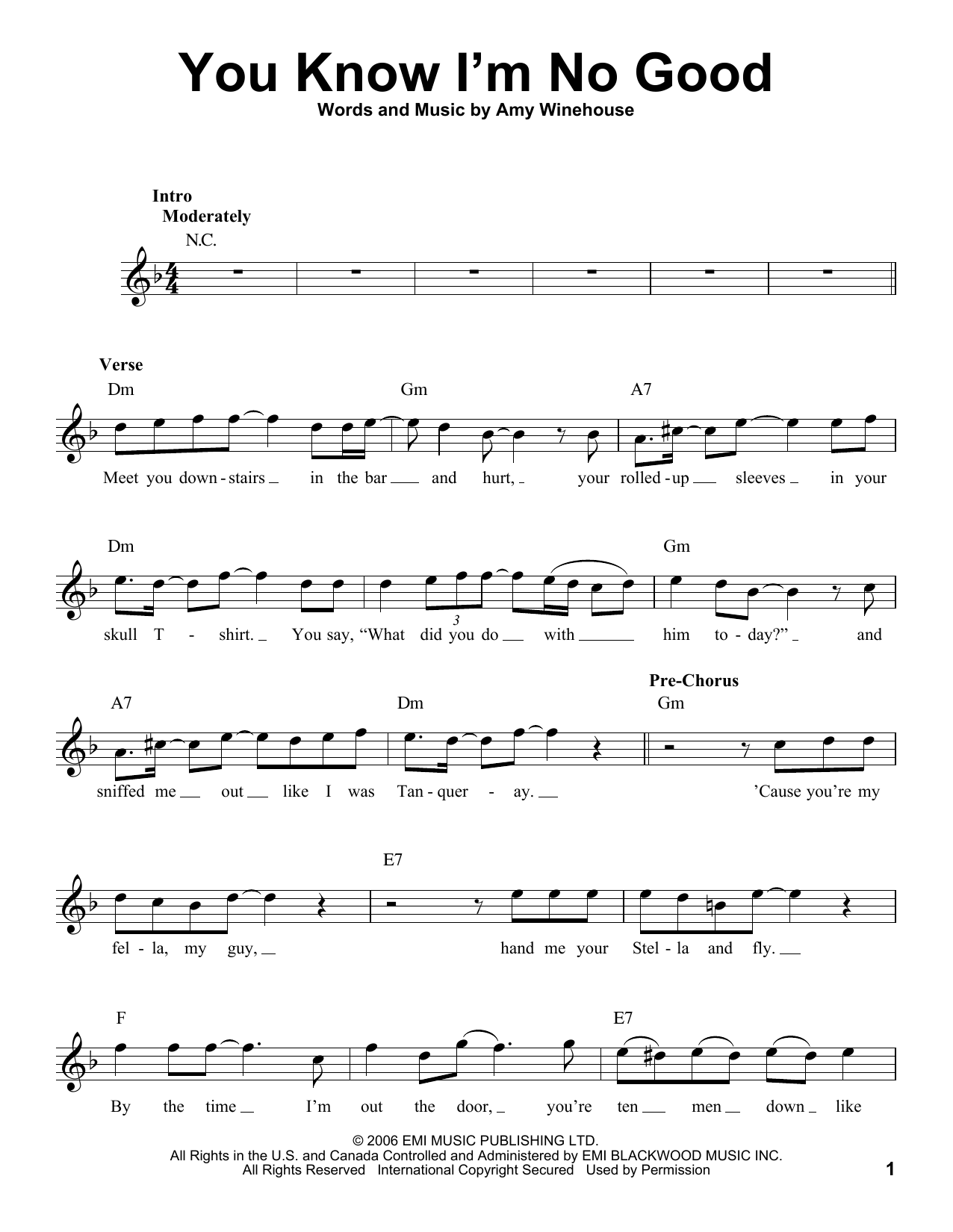 Learn to play Amy Winehouse You Know I'm No Good (feat. Ghostface Killah) sheet music for Pro Vocal in minutes. Price: 6.9900$ Amy Winehouse You Know I'm No Good (feat. Ghostface Killah) sheet music notes and chords arranged for Pro Vocal
