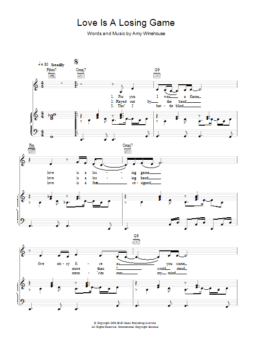 Amy Winehouse Love Is A Losing Game sheet music notes and chords arranged for Piano, Vocal & Guitar Chords