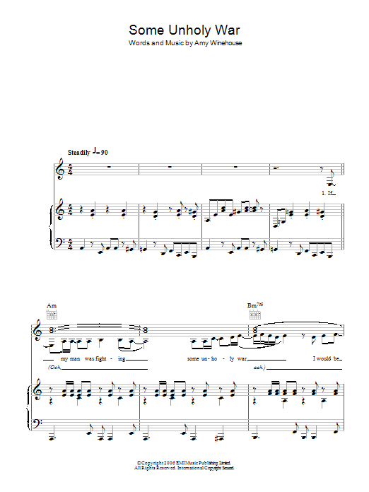 Amy Winehouse Some Unholy War sheet music notes and chords. Download Printable PDF.